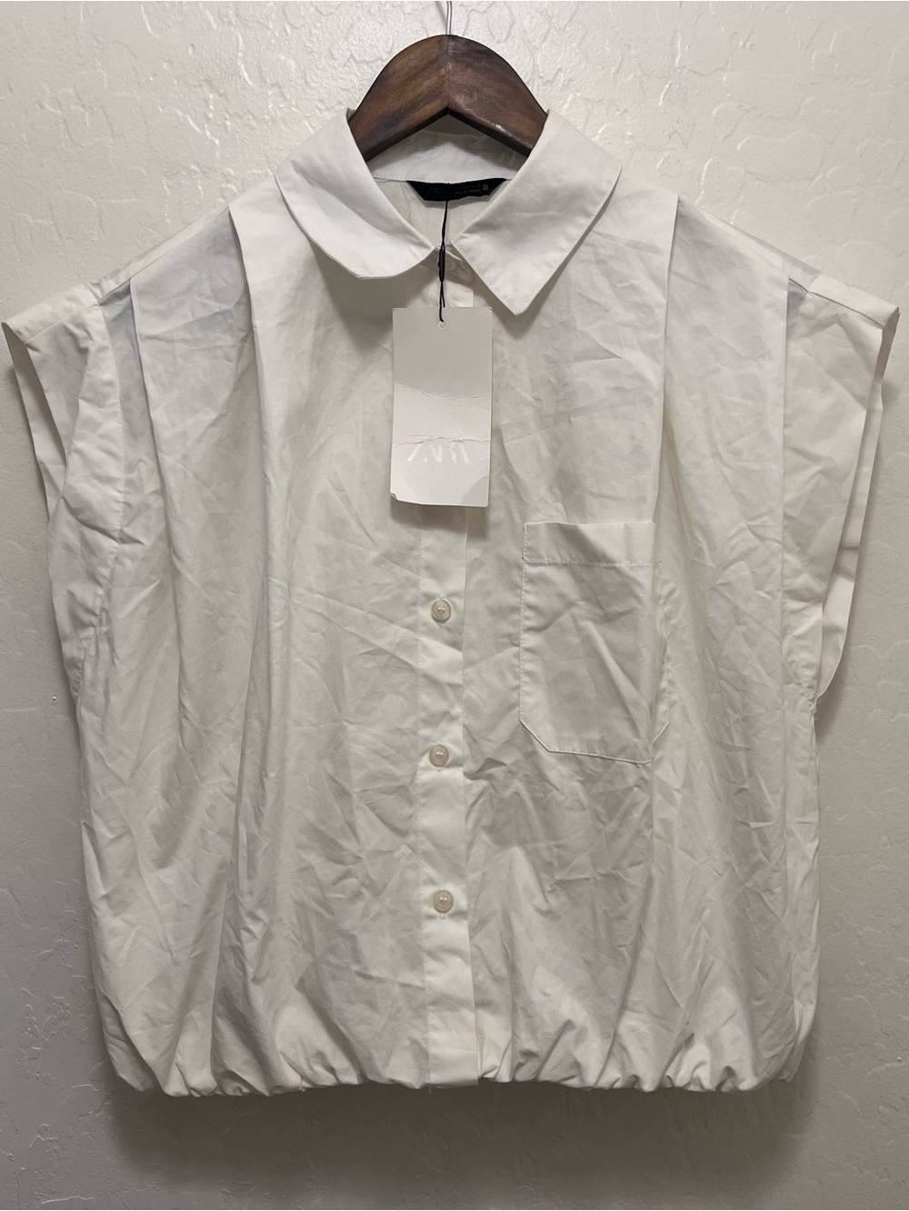 NWT Zara White Sleeveless Button Down Top with Balloon Hem Size XS - Picture 5 of 9